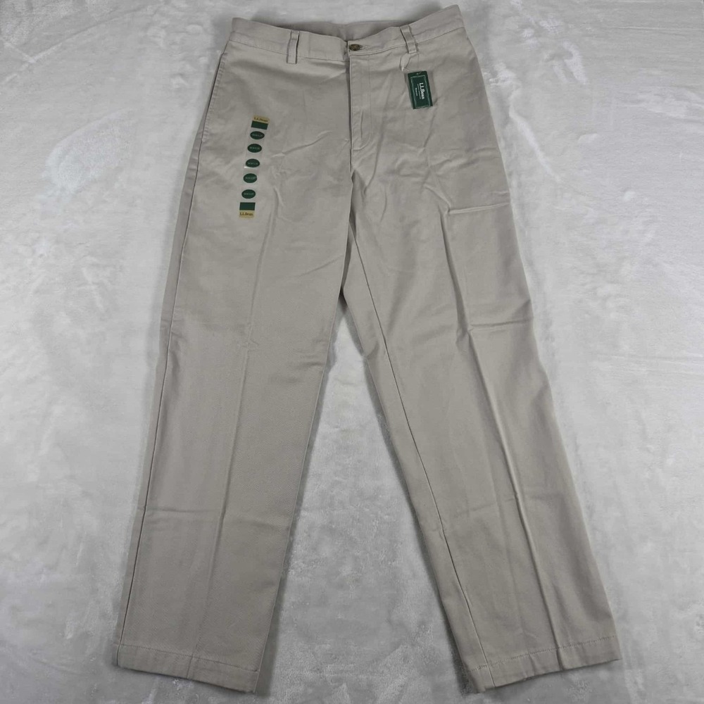 LL Bean Double L Chinos Pants Men's 30x29 Beige Flannel Lined Casual Comfort NWT